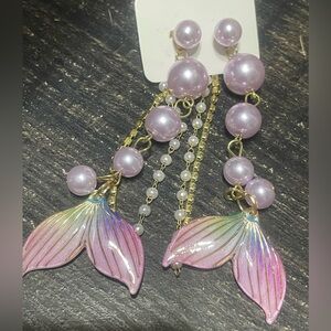 Mermaid Tails Pink, Lavender and Gold Earrings